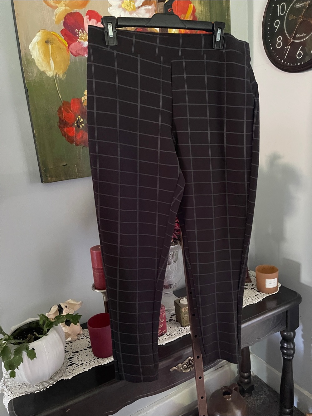 Black Windowpane Stretch Pants